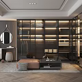 Modern Luxurious Walk in Closet Interior With Glass Doors And LED Lighting