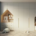 Modern Light Gray Wardrobe With Small House Shaped Cabinets Wooden Floor Room Interior