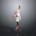 3D Character Model With White Coat Yellow Pants Brown Boots Red Staff And Blue Base