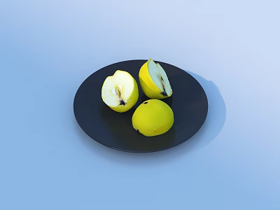 Fresh Yellow Fruits on Black Plate with Sliced and Whole Pieces 3d model