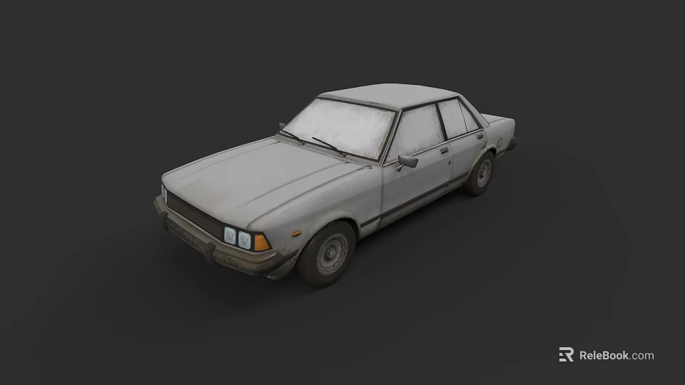 Classic Vintage Sedan Car With Silver Worn Exterior And Retro Design 3d model 