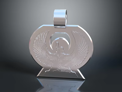 Silver Sculpture Carving with Wing Design Circular Shape Top Loop and Reflective Base 3d model
