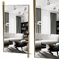 Elegant Modern Living Room Floor Mirror With White Sofa Black Coffee Table And Bookshelf
