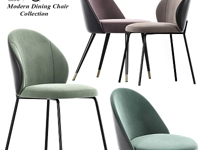 Modern Single Dining Chair With Velvet Upholstery And Sleek Metal Legs In Various Colors 3d model