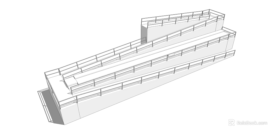 Road Infrastructure Design With Stairs Railings And Elevated Platform Structure For Pedestrians 3d model 