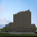 Modern High Rise Office Building Exterior With Large Windows And Surrounding Greenery