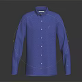 Blue Long Sleeve Collared Shirt With Buttons And Chest Pocket On Dark Background