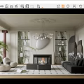 French Living Room Middle Ancient Home Living Room Coffee Table Sofa Combination Potted Chandelier 3d model