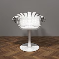 Modern Petal Shaped Bar Stool With Velvet Upholstery And Metallic Base On Wooden Herringbone Floor