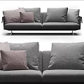 Modern Gray Two Seater Sofa With Soft Fabric And Decorative Pillows 3d model