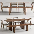 Modern Wooden Dining Table Set With Backrest Chairs And Bench 3d model