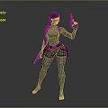 Stylized 3D Game Film Character Female Braided Hairstyle Shorts Holstered Gear Holding Gun Raising Hand