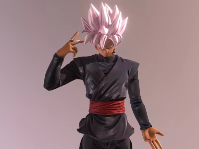 Detailed Anime Doll With Pink Hair Black Clothing Red Belt Hand Gesture And Outstretched Hand 3d model