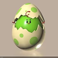 Cute Green Cartoon Character Decorative Ornament Set With Cream Egg Shell And Green Polka Dots