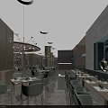 Elegant Modern Restaurant Interior With Green Chairs Dining Tables Chandeliers Wall Art And Wooden Walls