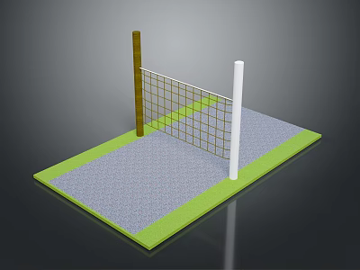 Portable Home Volleyball Net Set With Brown White Poles Green Gray Base 3d model
