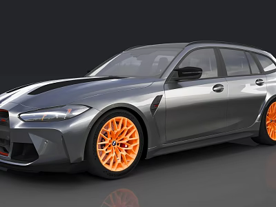 Gray Sporty Wagon Car With Orange Alloy Wheels And Modern Exterior Design 3d model