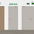 Interior View Of Wooden And Light Colored Doors With Green Signs And Digital Displays