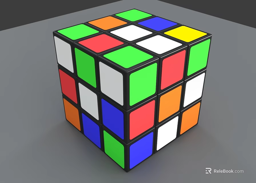Colorful Rubik's Cube Puzzle With Multi Colored Squares On Gray Surface 3d model 