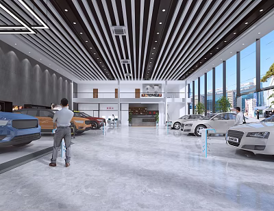 Spacious Modern Car Dealership Showroom With Multiple Cars And Customer 3d model