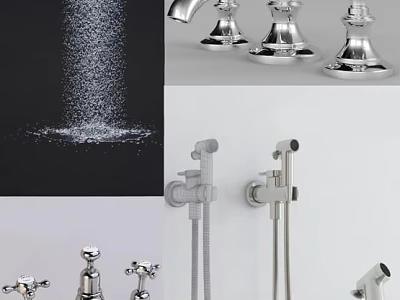 Chrome Bathroom Faucets Various Styles With Modern Design And Water Flow 3d model