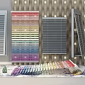 Colorful Window Blinds with Different Color Shades and Samples Displayed in Exhibition Room