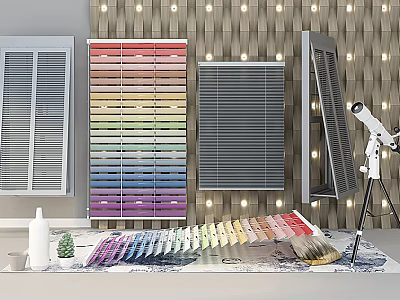 Colorful Window Blinds with Different Color Shades and Samples Displayed in Exhibition Room 3d model