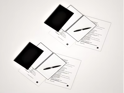 Open Black Cover Notebooks With Pen And Paper Sheets On White Background 3d model