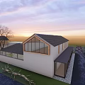 Boutique Homestay Building With Large Tree Stone Entrance And Purple Sunset Sky