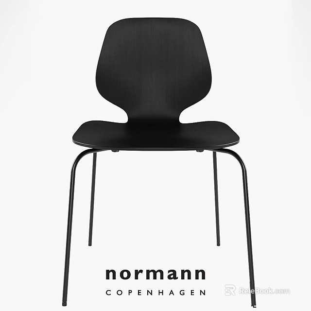 Contemporary Black Normann Chair With Ergonomic Curved Backrest And Metal Legs 3d model 
