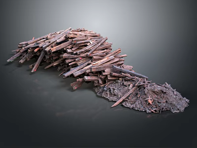 Stacked Firewood Logs Pile With Soil Debris Arranged On Dark Surface 3d model