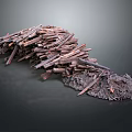 Stacked Firewood Logs Pile With Soil Debris Arranged On Dark Surface