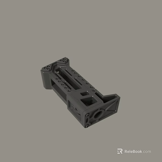 Black Mechanical Structural Component With Multiple Holes And Bolt Mounts 3d model 
