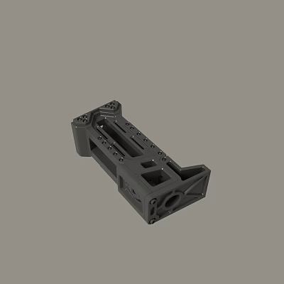 Black Mechanical Structural Component With Multiple Holes And Bolt Mounts 3d model