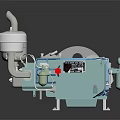 Green Automotive Engine Component with Metal Structure Pipes Circular Parts and Control Panel