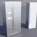 Modern Kitchen Appliances Silver Double Door Refrigerator With Water Dispenser And White Single Door Unit