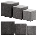 Modern Beige Fabric Ottoman With Cozy Throw Blanket And Decorative Pillows