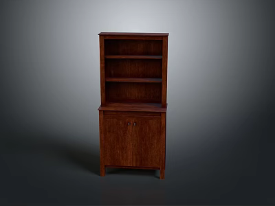 Wooden Brown Bookcase With Open Shelves And Lower Cabinet With Doors Home Furniture 3d model