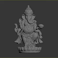 Intricate Ganesha Statue With Multiple Arms Holding Items And Decorative Pedestal Carvings