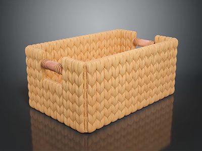 Woven Beige Storage Basket With Pink Handles For Home Organization 3d model