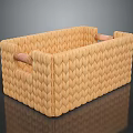 Woven Beige Storage Basket With Pink Handles For Home Organization