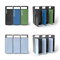 Public Facilities Trash Recycling Compost Bins With Wooden Panels And Colorful Compartments