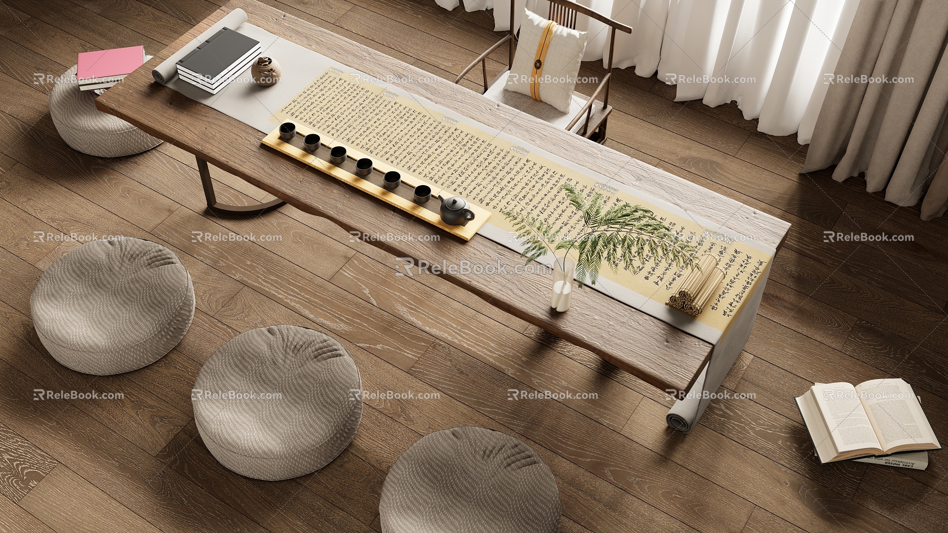 Japanese-style Tatami Tea Table Chair Combination 3d model