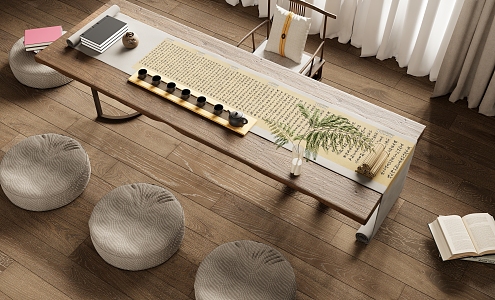 Japanese-style Tatami Tea Table Chair Combination 3d model