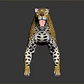 3D Leopard Model With Yellow Fur Black Spots Open Mouth Standing On Black Background