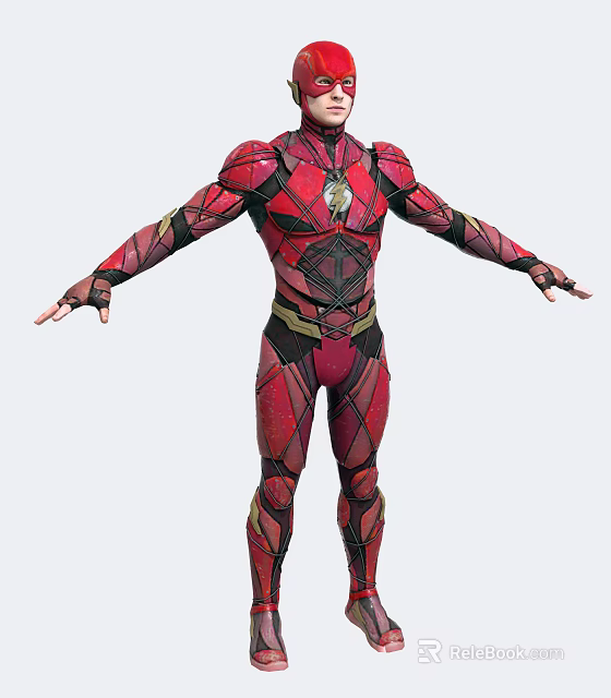 Game Movie Character In Red Costume With Lightning Symbol And Superhero Design 3d model 