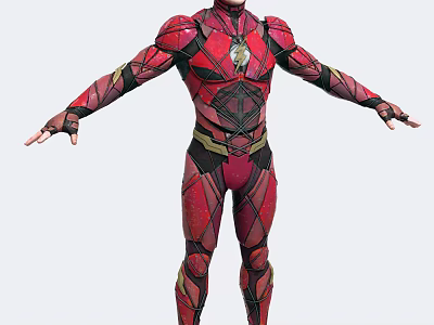 Game Movie Character In Red Costume With Lightning Symbol And Superhero Design 3d model