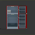 Red Double Door Refrigerator Open With Multiple Shelves And Sleek Design 3d model