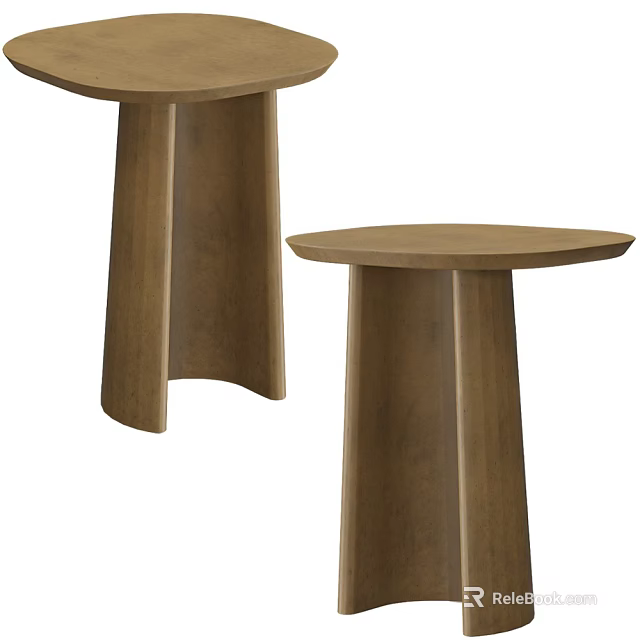 Wooden Side Tables With Modern Minimalist Design And Curved Base Structure 3d model 