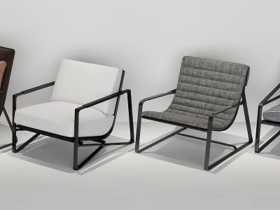 Modern Design Leisure Accent Chairs With White Gray Fabric And Black Metal Frame 3d model